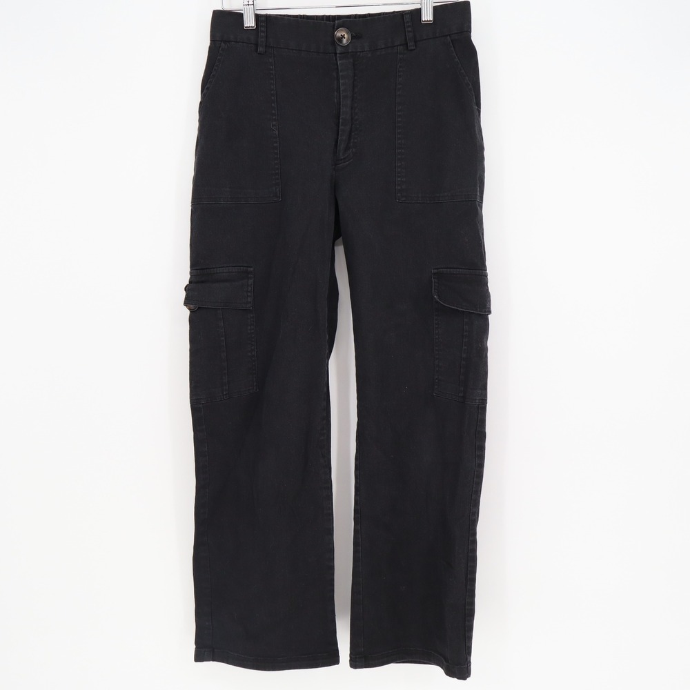 Lolocci Mens Black Cargo Pants Straight Leg Elastic Waist Size M Cotton Blend